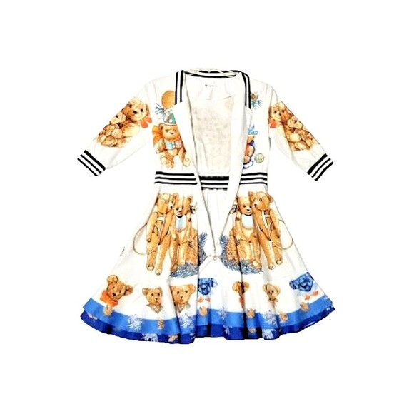 LIANG DIAN YI ZU White Colorful Teddy Bear Skater Shirt Dress Large Knee Length - Picture 9 of 11